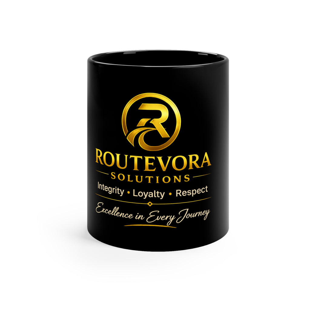 RouteVora Solutions Black Coffee Mug 11oz |Courier & Logistics Gift Mug